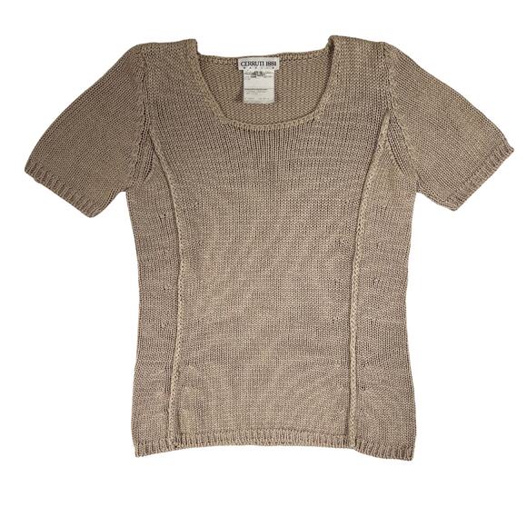 Vintage Cerruti 1881 Italy Knit Top Small Beige Cotton Square Neck Designer - Picture 1 of 7